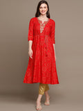 HERE&NOW Bandhani Printed Thread Work Embroidered Anarkali Kurta