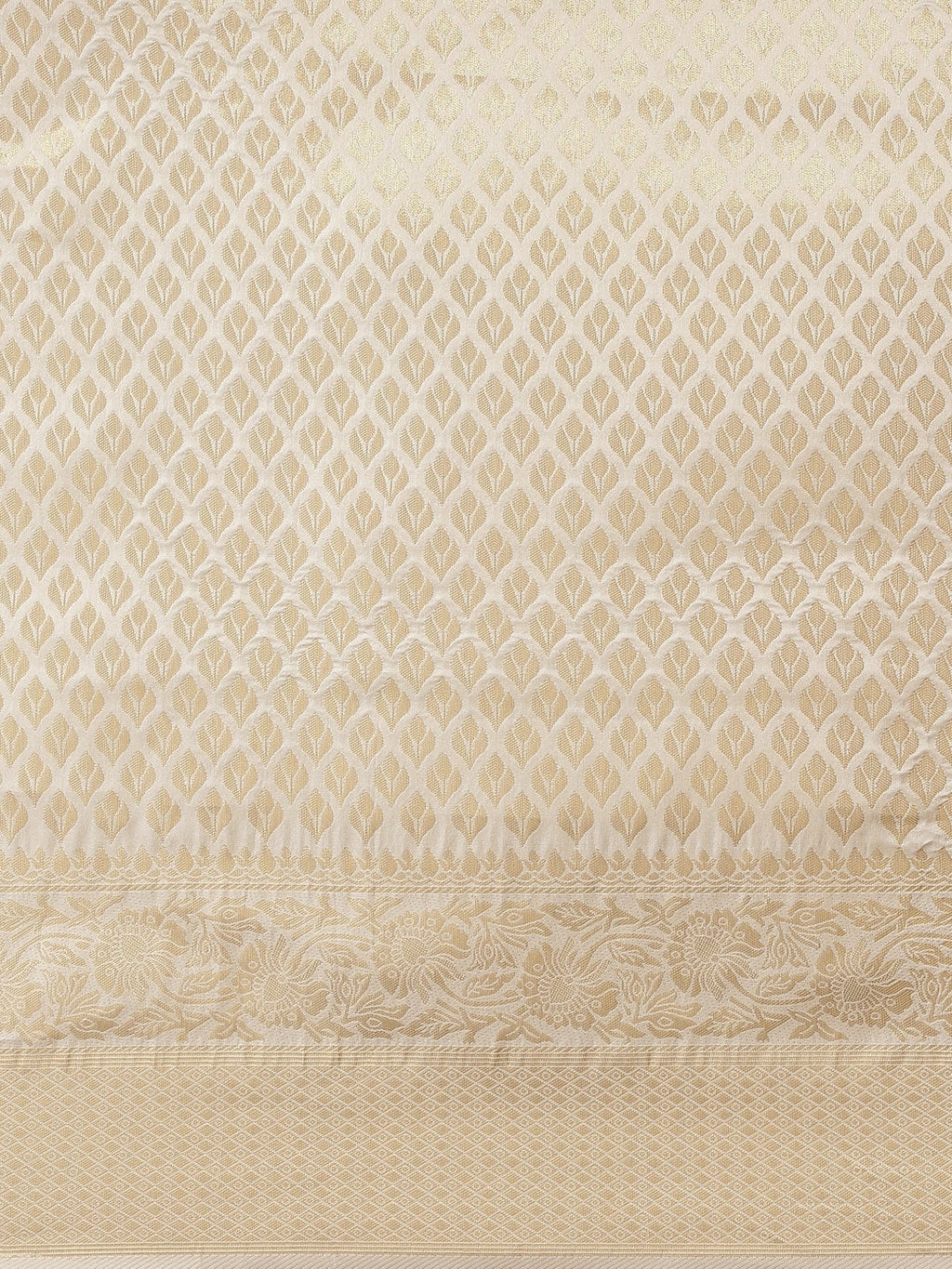 Saree Mall Cream-Coloured Zari Silk Blend Kanjeevaram Sarees