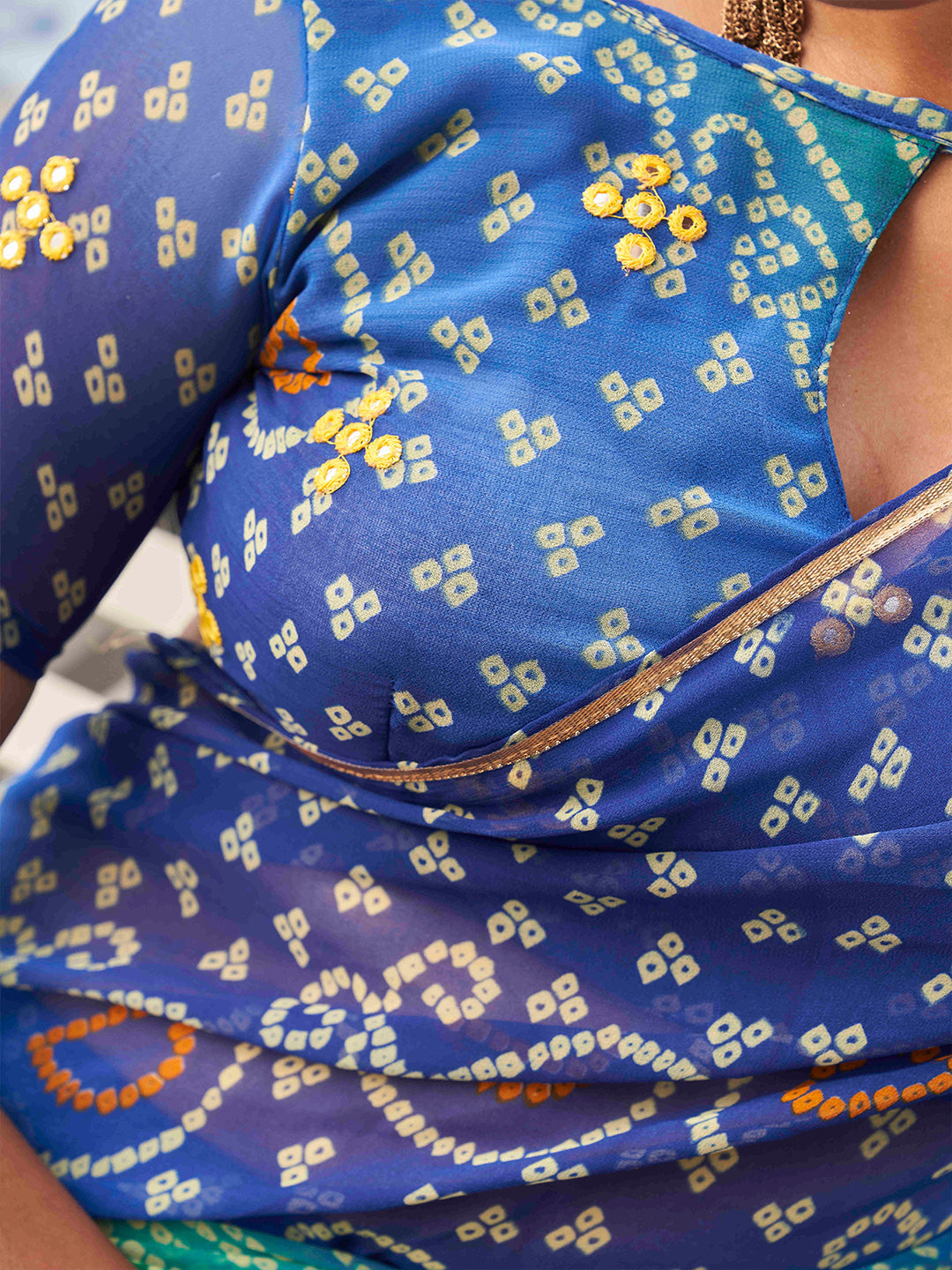 Tikhi Imli Bandhani Gotta Patti Georgette Saree