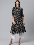HERE&NOW Mandarin Collar Floral Printed Cotton Kurta