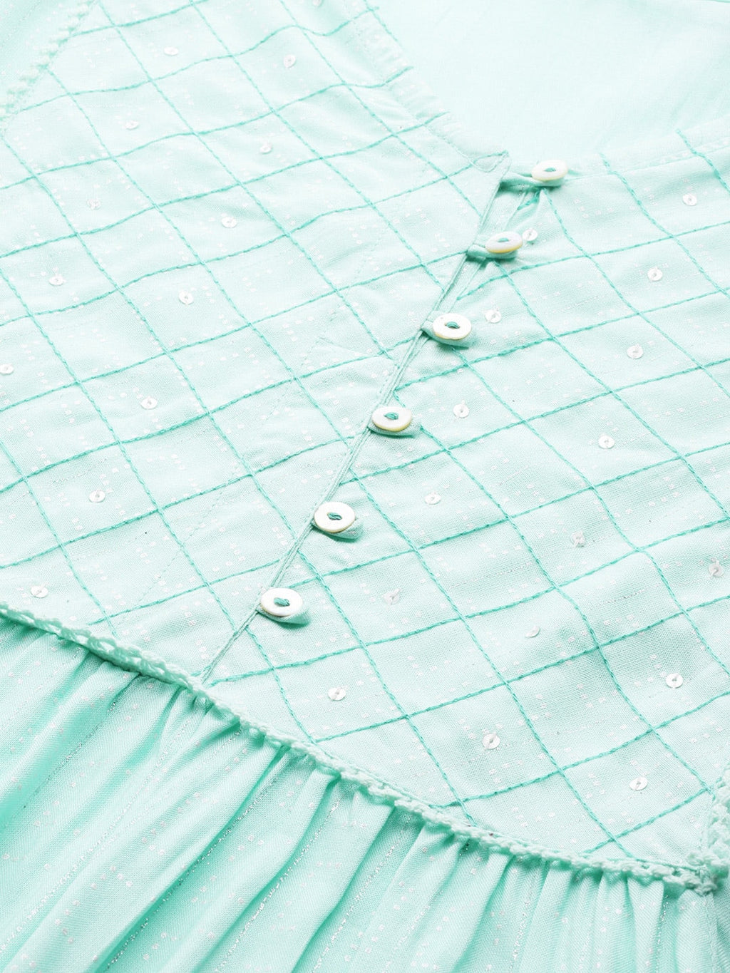 HERE&NOW Women Sea Green Yoke Design A-Line Kurta