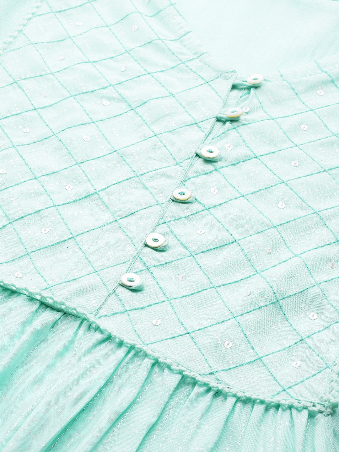 HERE&NOW Women Sea Green Yoke Design A-Line Kurta