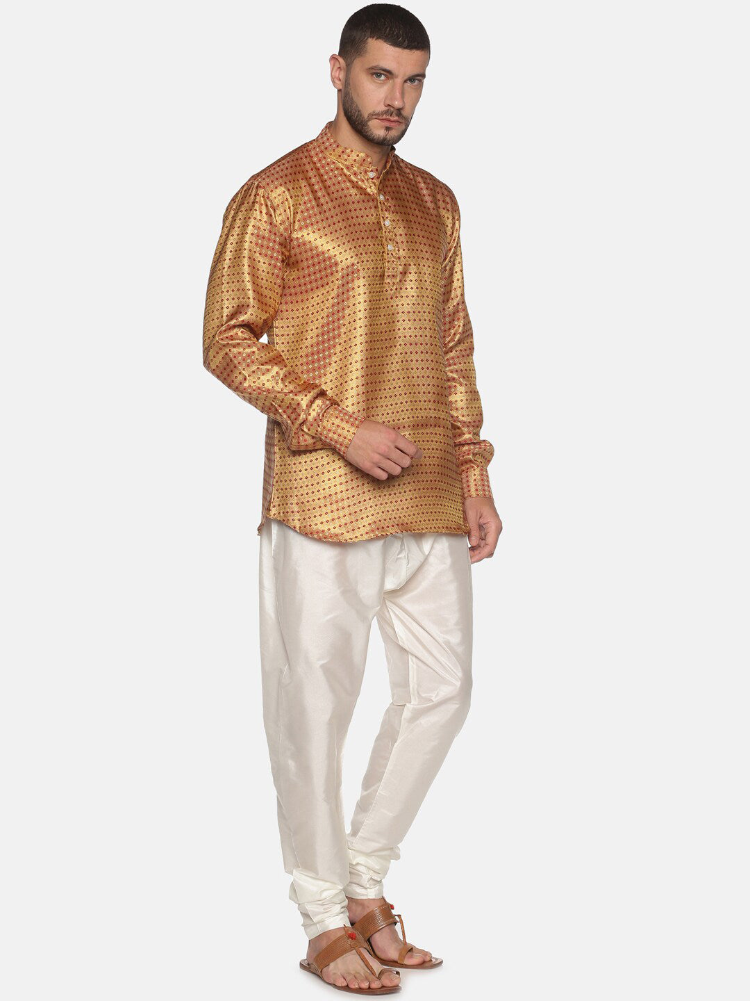 Sethukrishna Men Gold-Toned Self Design Kurta with Churidar