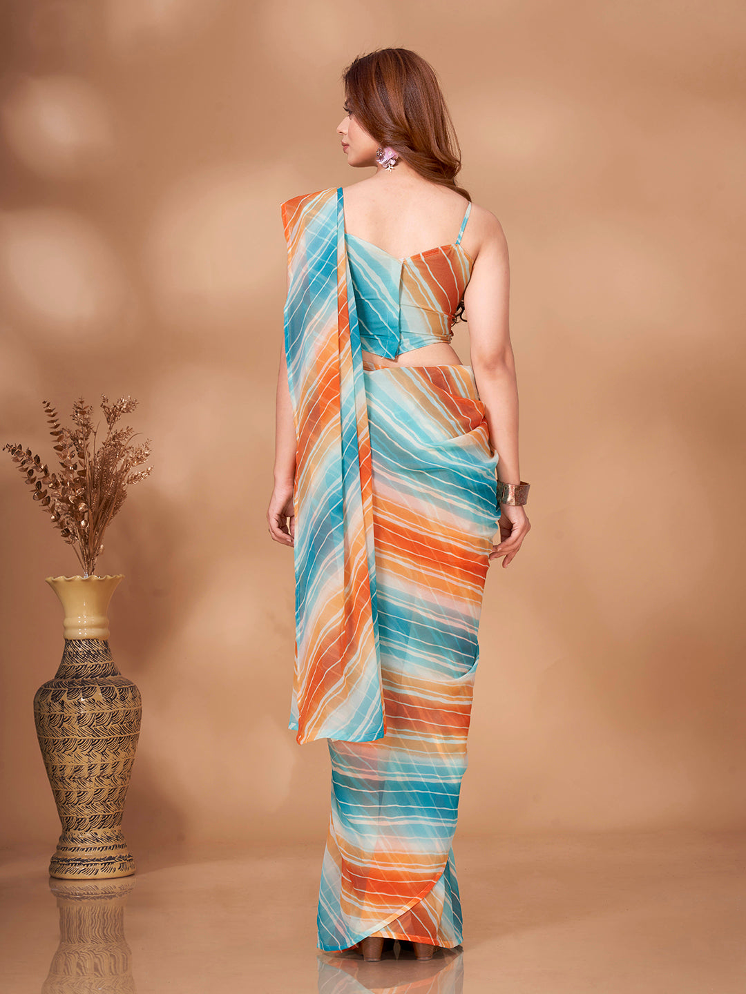 Tikhi Imli Striped Georgette Leheriya Ready to Wear Saree