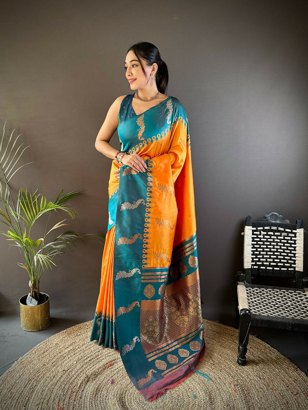 Joban Fashion Teal Peacock,Butti Banarasi Silk Sarees