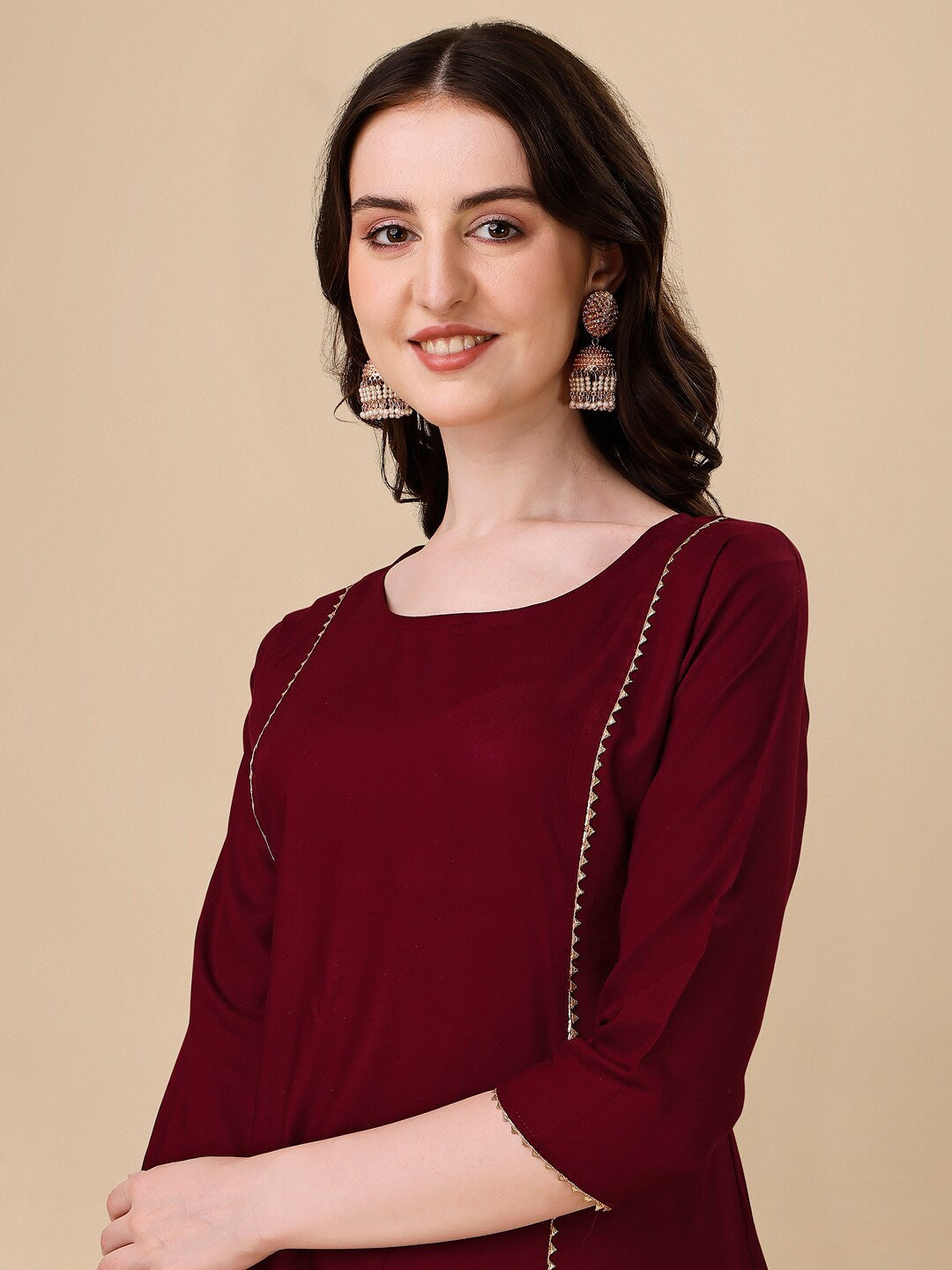 HERE&NOW Maroon & White Gotta Patti Kurta with Trousers & Dupatta