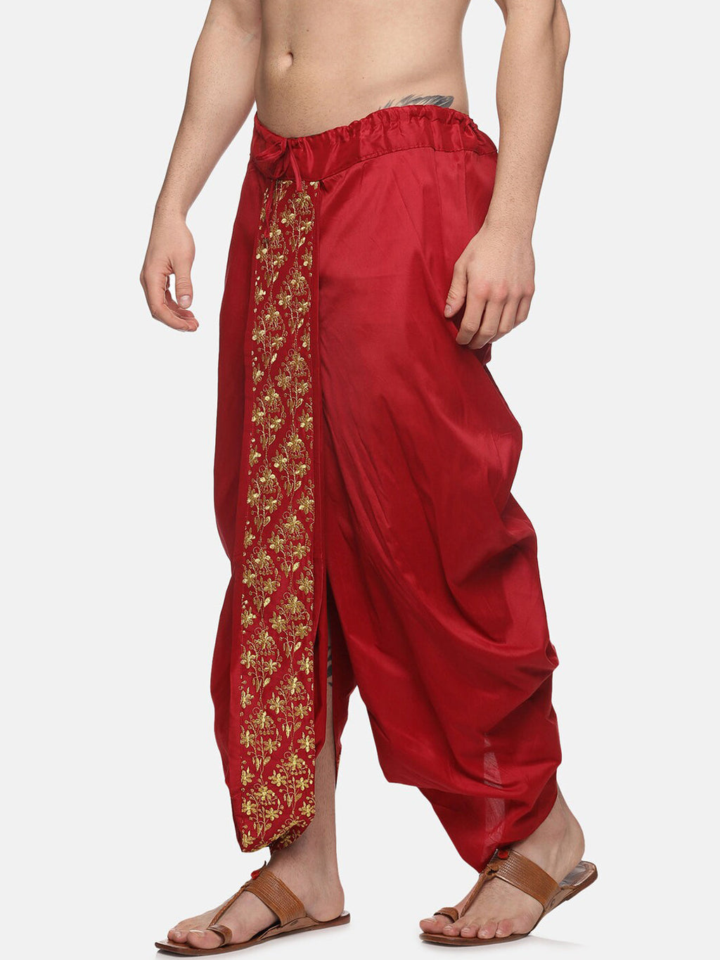 Sethukrishna Men Maroon Embroidered Dhoti Pant