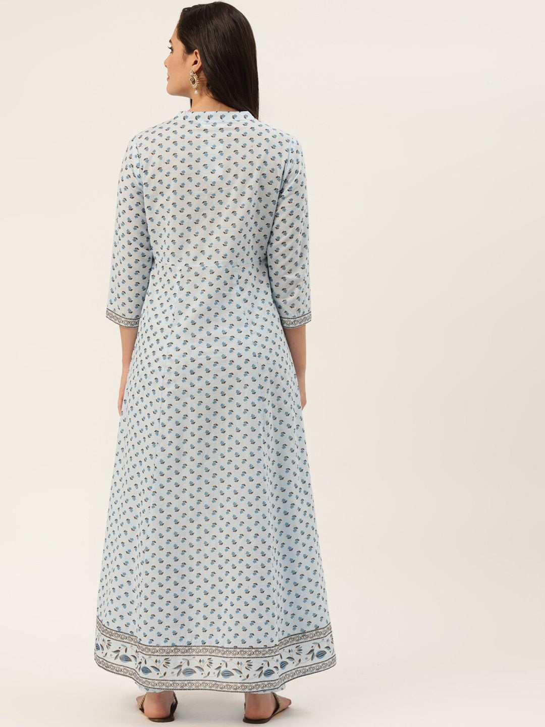 HERE&NOW Women Blue Floral Printed Pure Cotton Kurta with Trousers