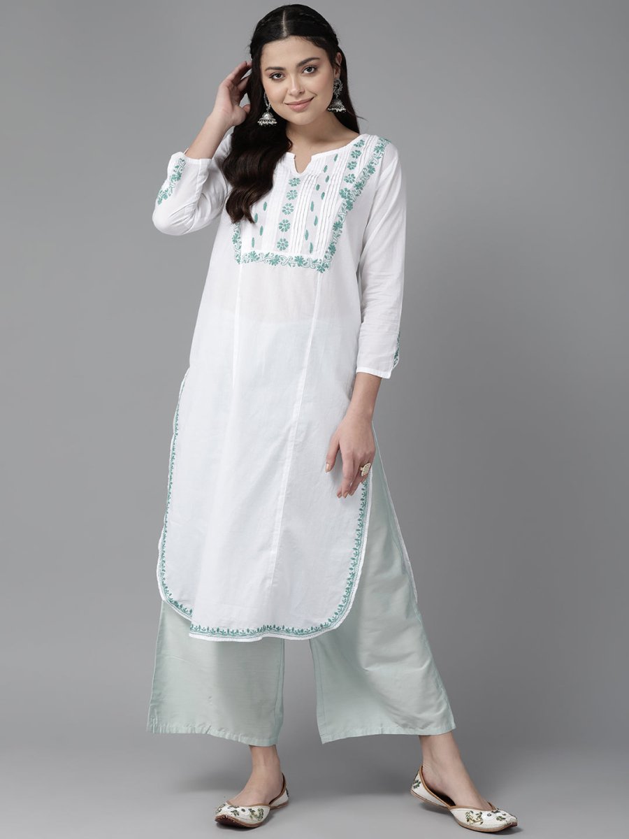 ADA Ethnic Motifs Embroidered Chikankari Floral Kurta