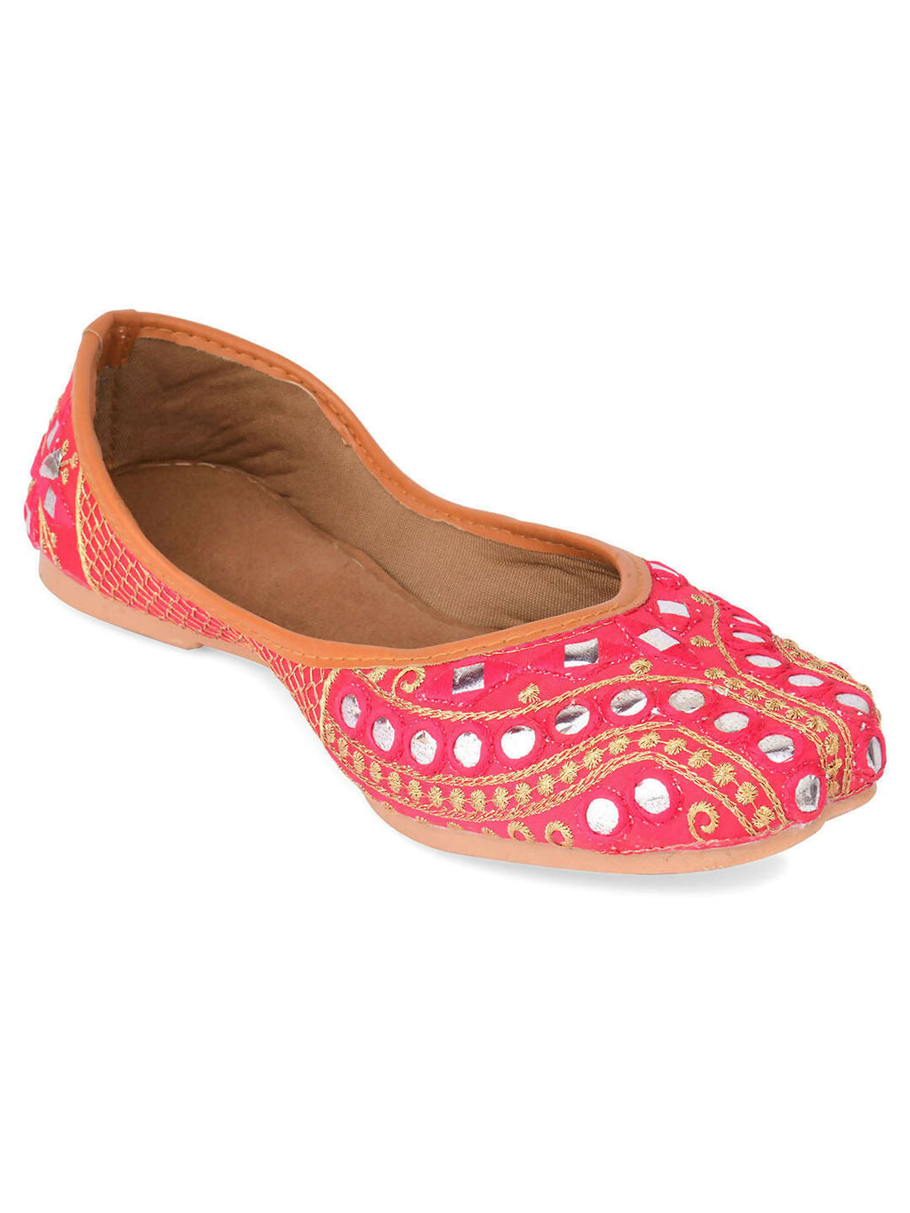 Desi Colour Women Indian Ethnic Footwear-Mini Dabka-Pink Mirror Lines