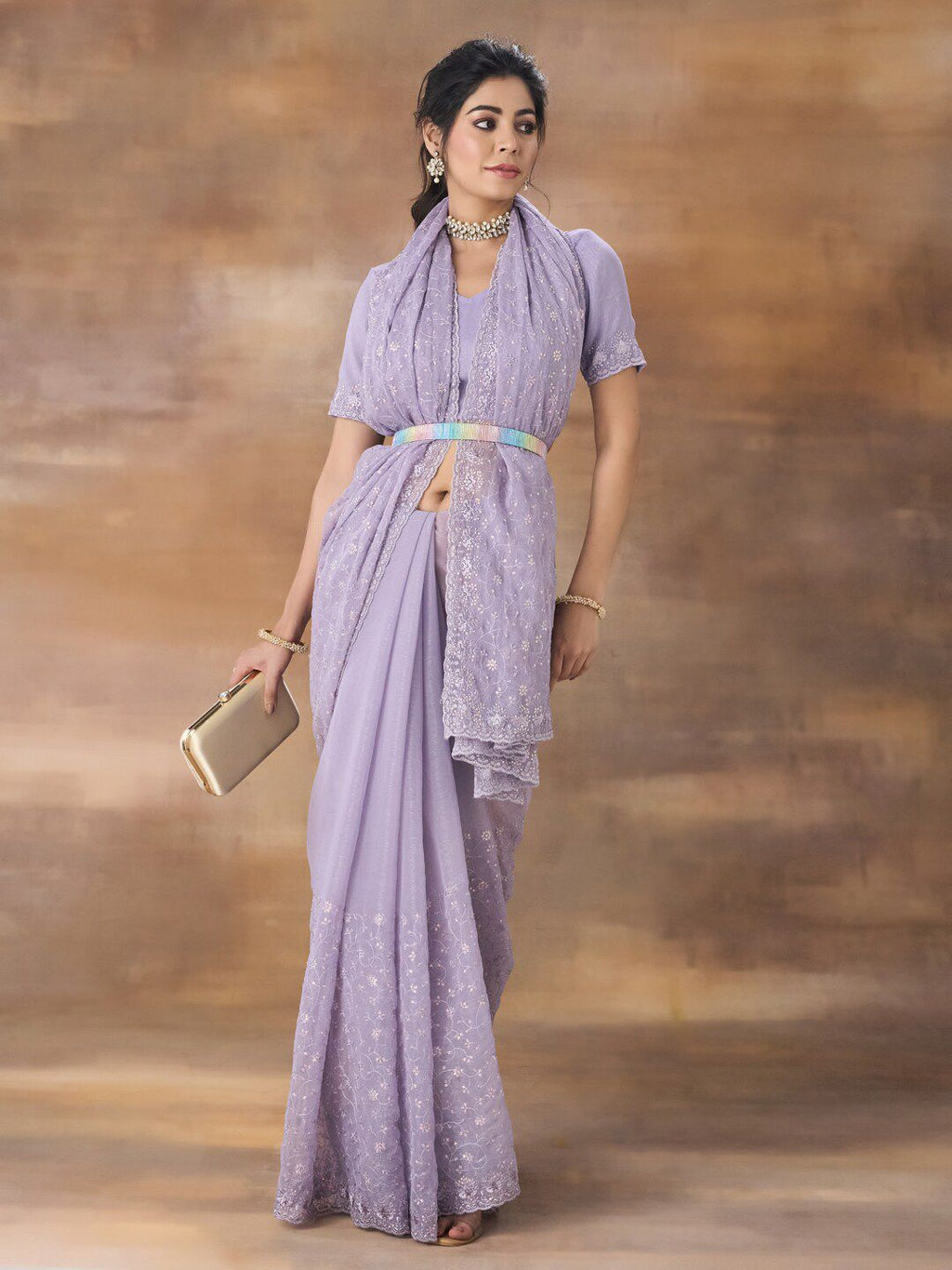 kasee Embroidered Floral Sequinned Saree