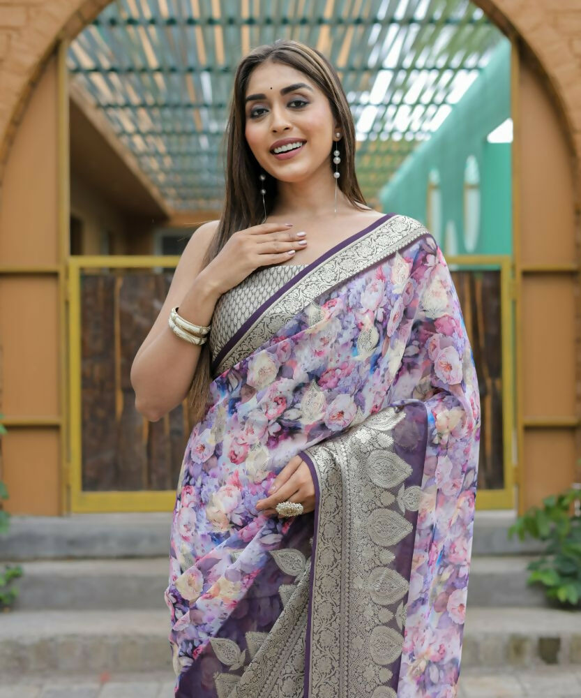 Vamsee Dhruvini Purple Georgette Saree