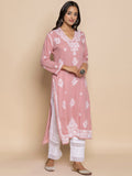 HOUSE OF KARI Floral Embroidered Fizaa Chikankari Pure Cotton Straight Kurta