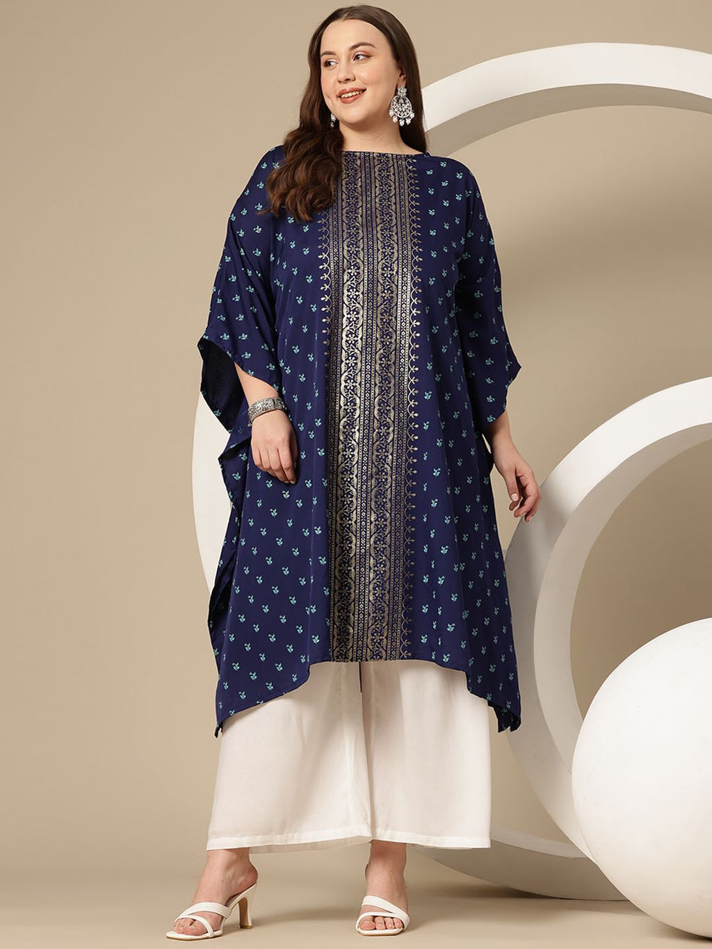 Sztori Plus Size Floral Printed Flared Sleeves Floral Kaftan Kurta