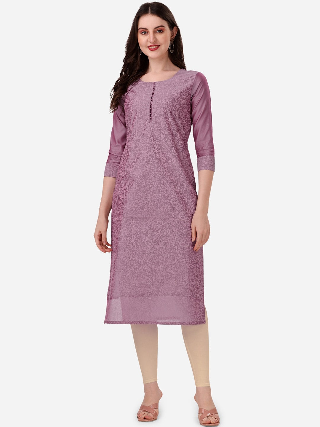 HERE&NOW Floral Embroidered Thread Work Chanderi Cotton Kurta