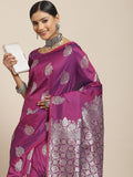 Saree Mall Magenta & Silver-Toned Floral Silk Blend Dharmavaram Saree