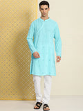House of Pataudi Men Pure Cotton Embroidered Chikankari Jashn Kurta with Churidar