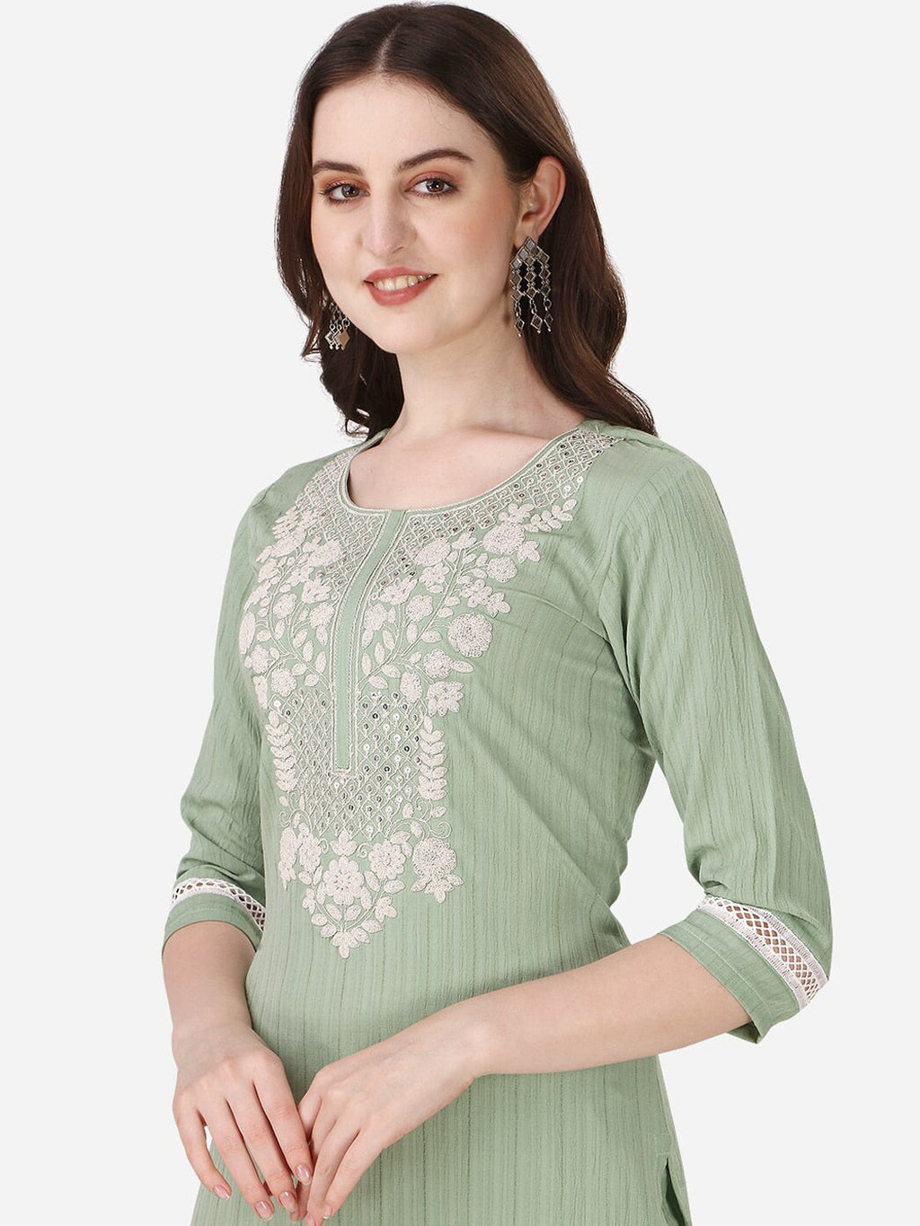 HERE&NOW Ethnic Motifs Yoke Design Kurta with Trousers