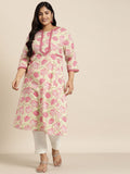 Sztori Plus Size Cotton Floral Print Gotta Patti Kurta