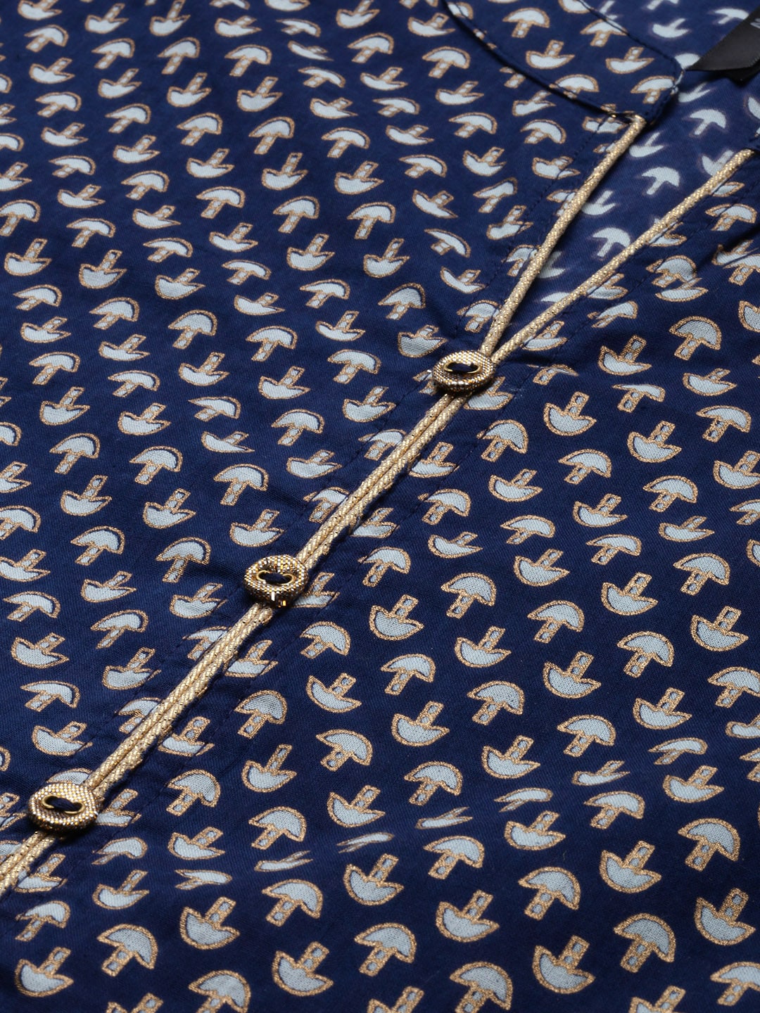 HERE&NOW Women Navy Blue Ethnic Motifs Printed Pure Cotton Kurta with Trousers & With Dupatta