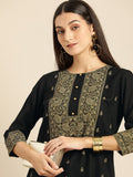 All About You Women Black & Mustard Yellow Printed Kurta with Trousers