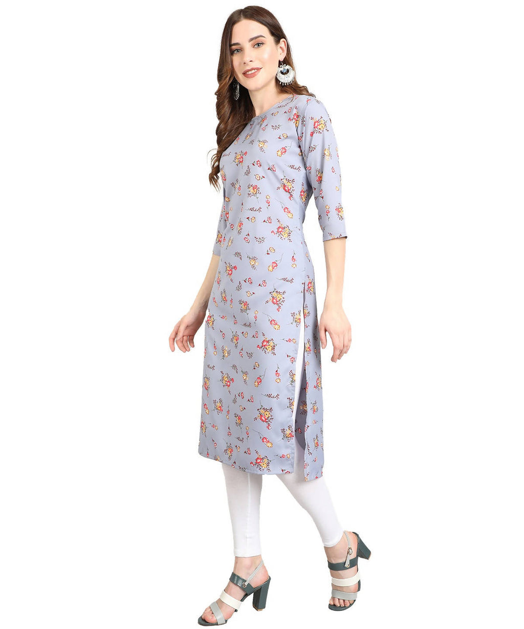 Vamika Grey French Crepe Printed Party Wear/Casual Wear Kurti