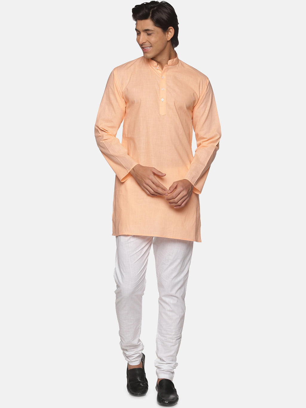Sethukrishna Men Orange Striped Pure Cotton Kurta with Pyjamas