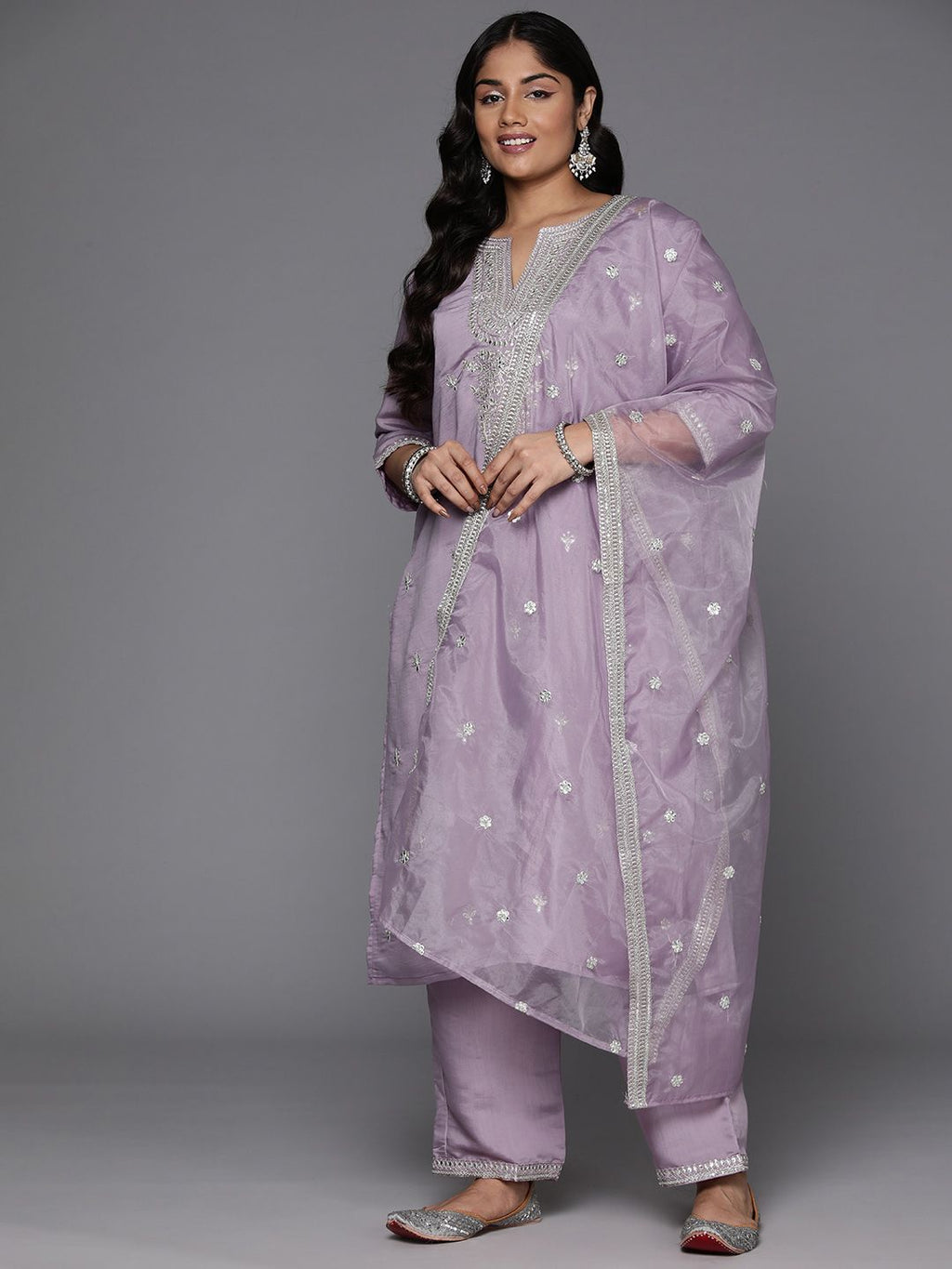 Indo Era Plus Size Embroidered Regular Sequinned Kurta with Trousers & With Dupatta