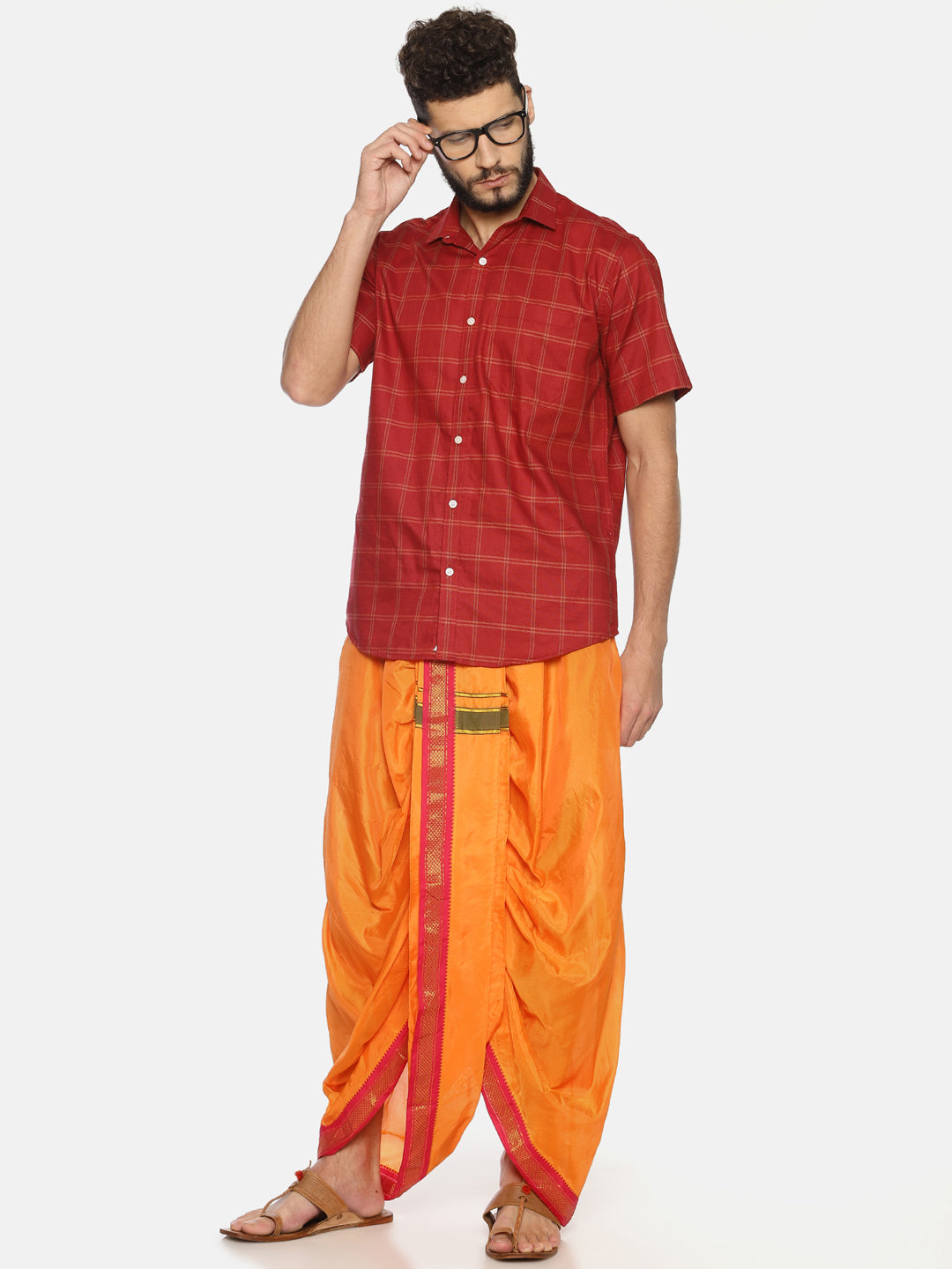 Sethukrishna Men Orange Solid Readymade Dhoti Pant