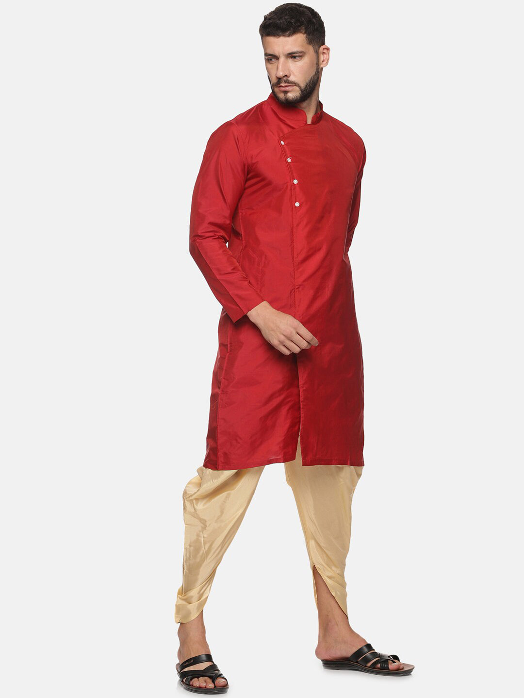 Sethukrishna Men Maroon Angrakha Kurta with Dhoti Pants
