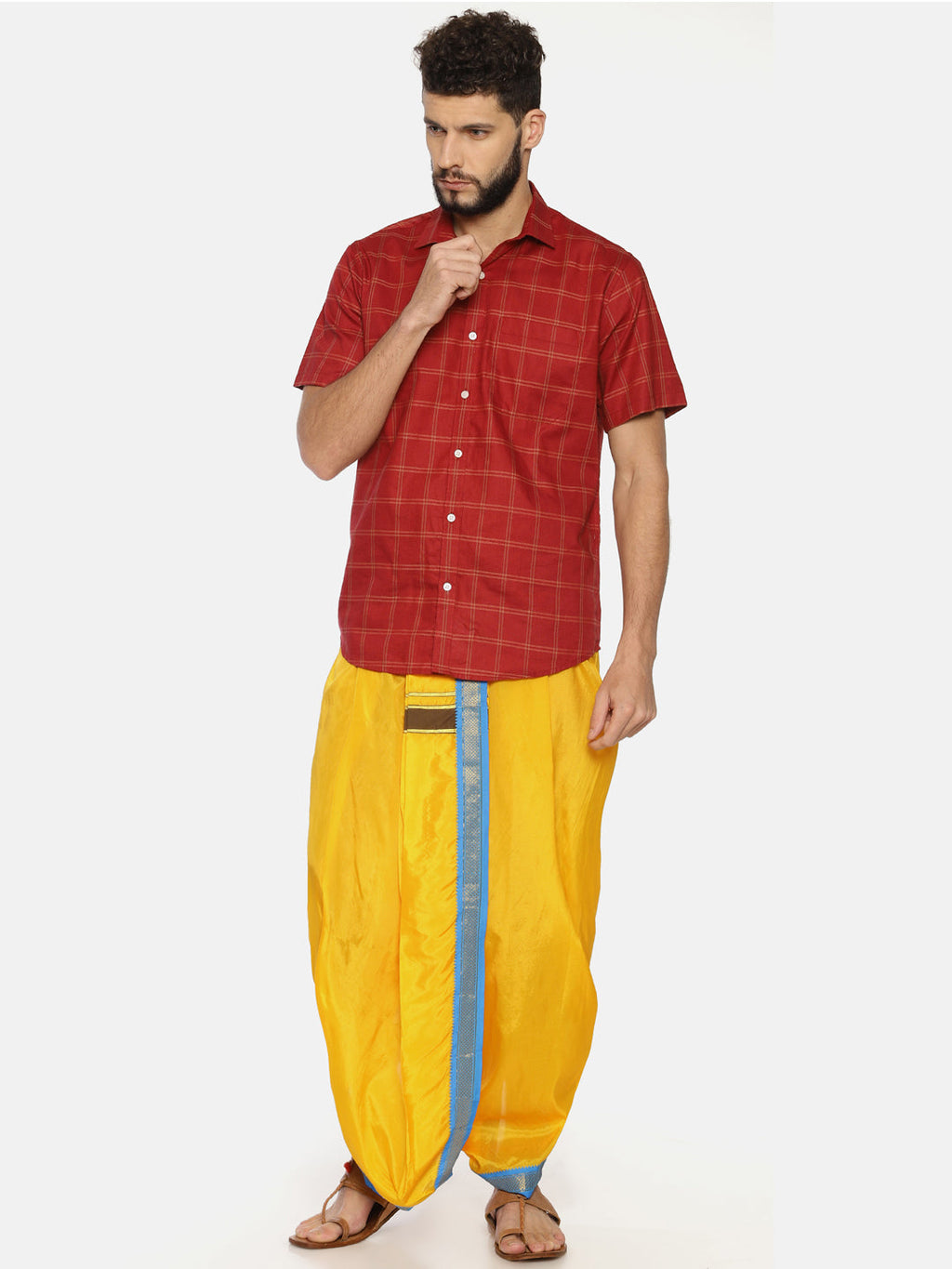 Sethukrishna Men Yellow Solid Double Layer Readymade Dhoti Pant