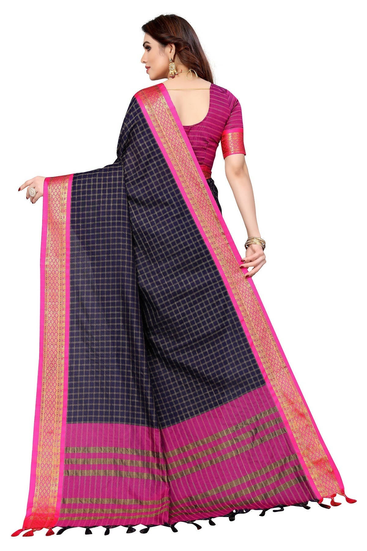 Vamika Weaving Navy Cotton Silk Saree