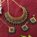 Mominos Fashion Johar Kamal Traditional Rajwadi Design Heavy Golden/Green Color Necklace Set