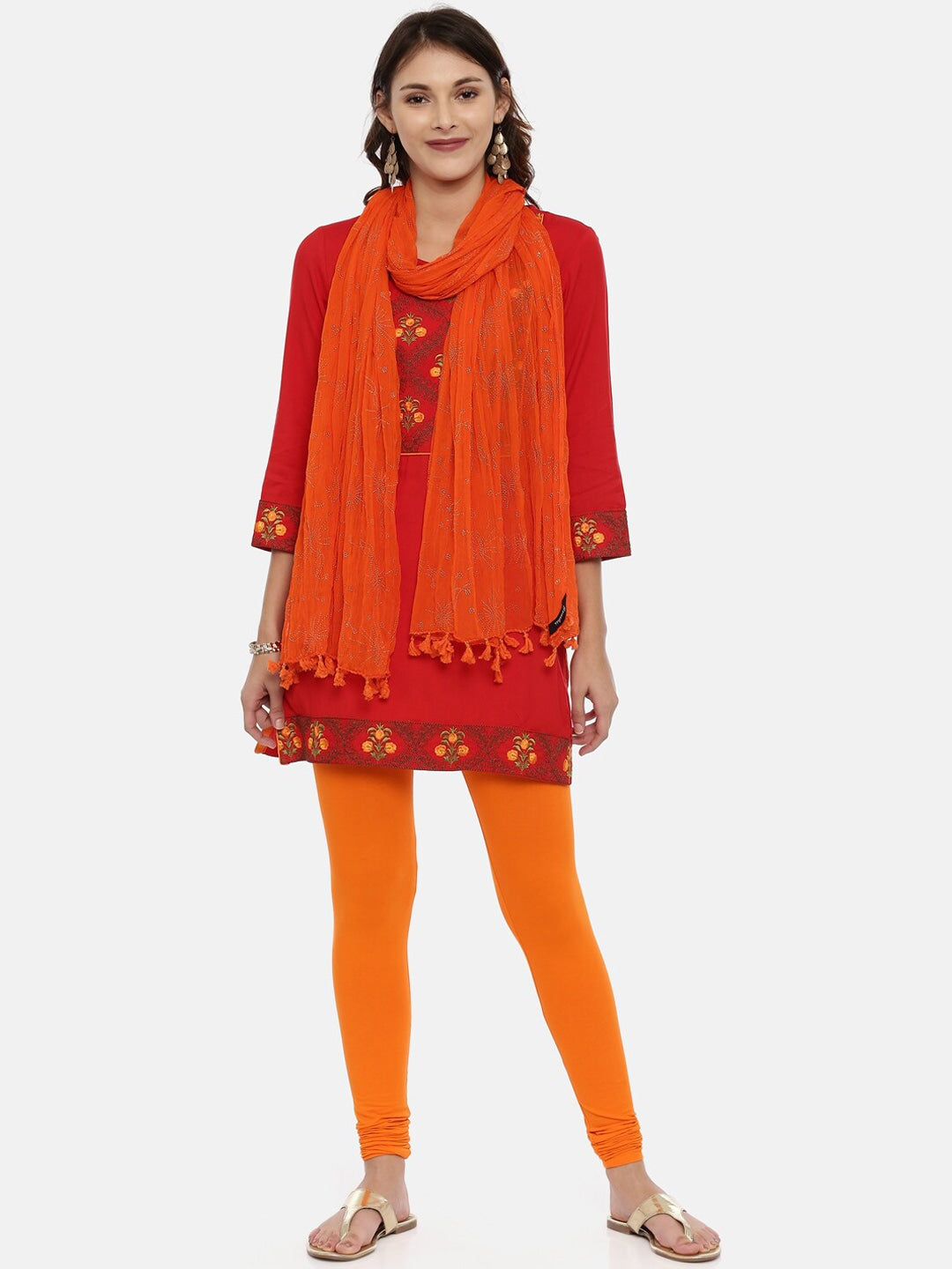 Souchii Orange & Gold-Toned Solid Dupatta
