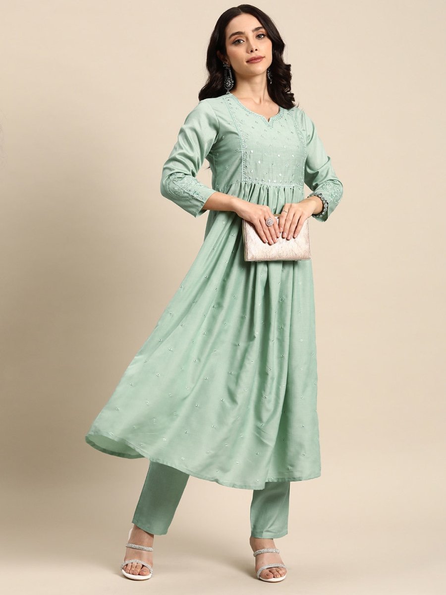 All About You Ethnic Motifs Embroidered Mirror Work Kurta With Trousers