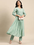 All About You Ethnic Motifs Embroidered Mirror Work Kurta With Trousers