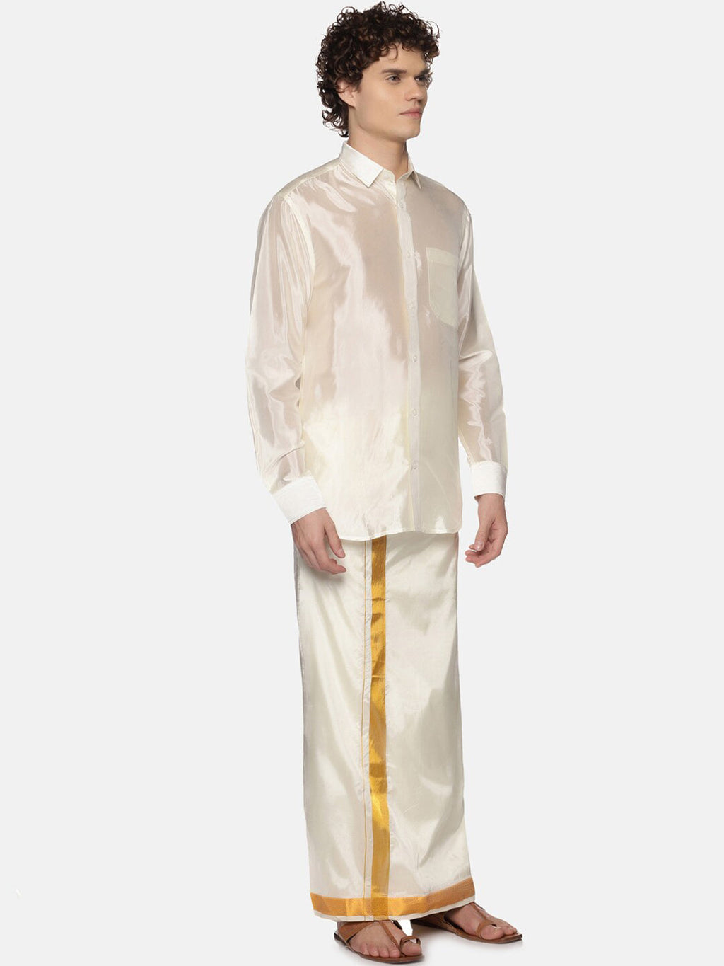 Sethukrishna Men Cream-Coloured Solid Dhoti
