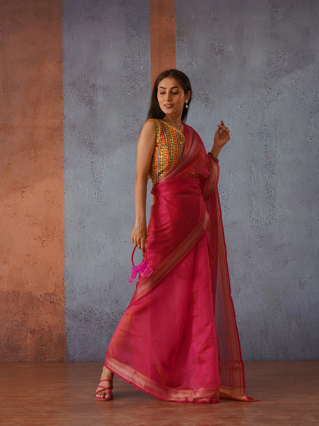 Tikhi Imli Zari Organza Heavy Work Saree