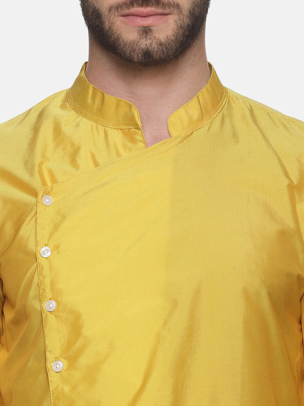 Sethukrishna Men Yellow Angrakha Top with Dhoti Pants