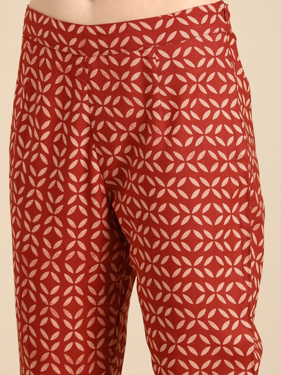 All About You Women Red & Cream Printed Kurta with Trousers