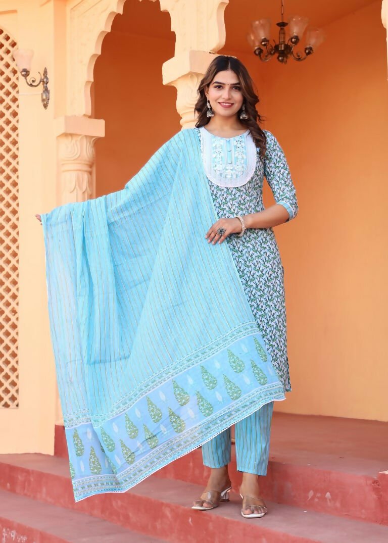 Alvano Women's Kurti with Pant and Dupatta Set for Women's and Girls