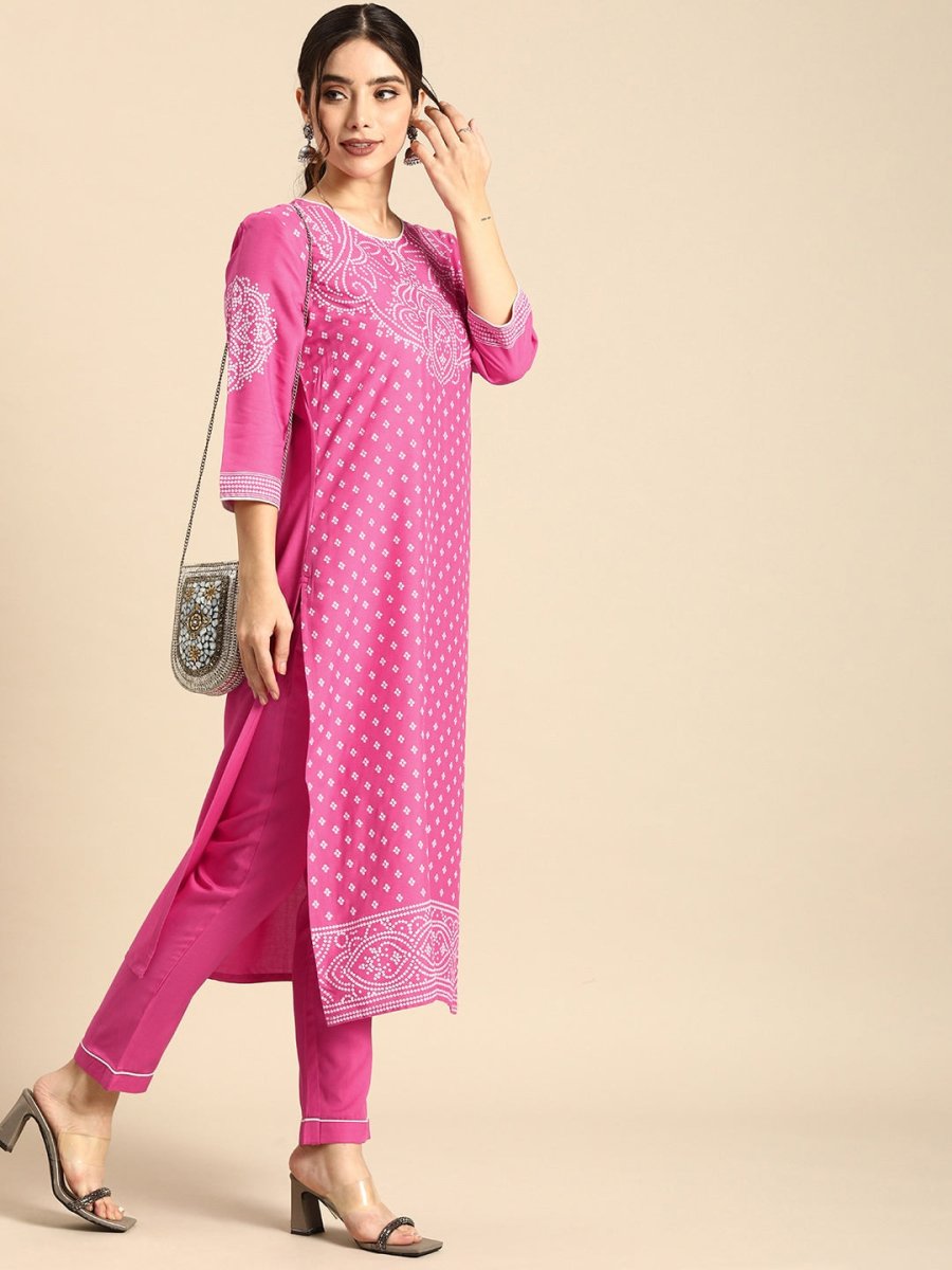 All About You Women Pink Printed Kurta with Trousers