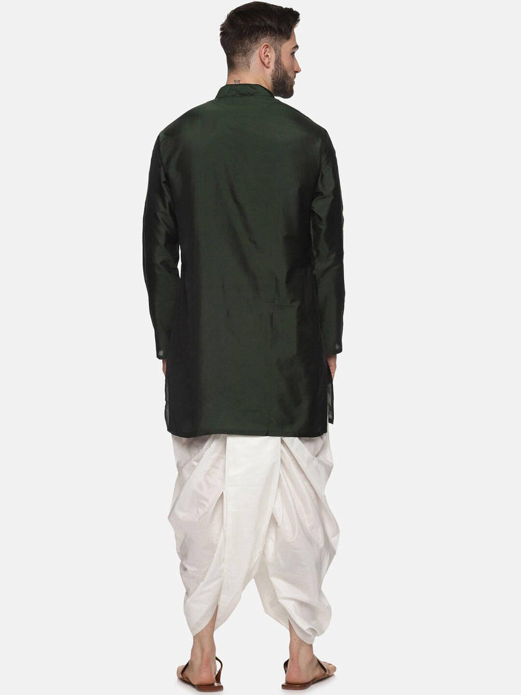 Sethukrishna Men Green Striped Kurta with Dhoti Pants