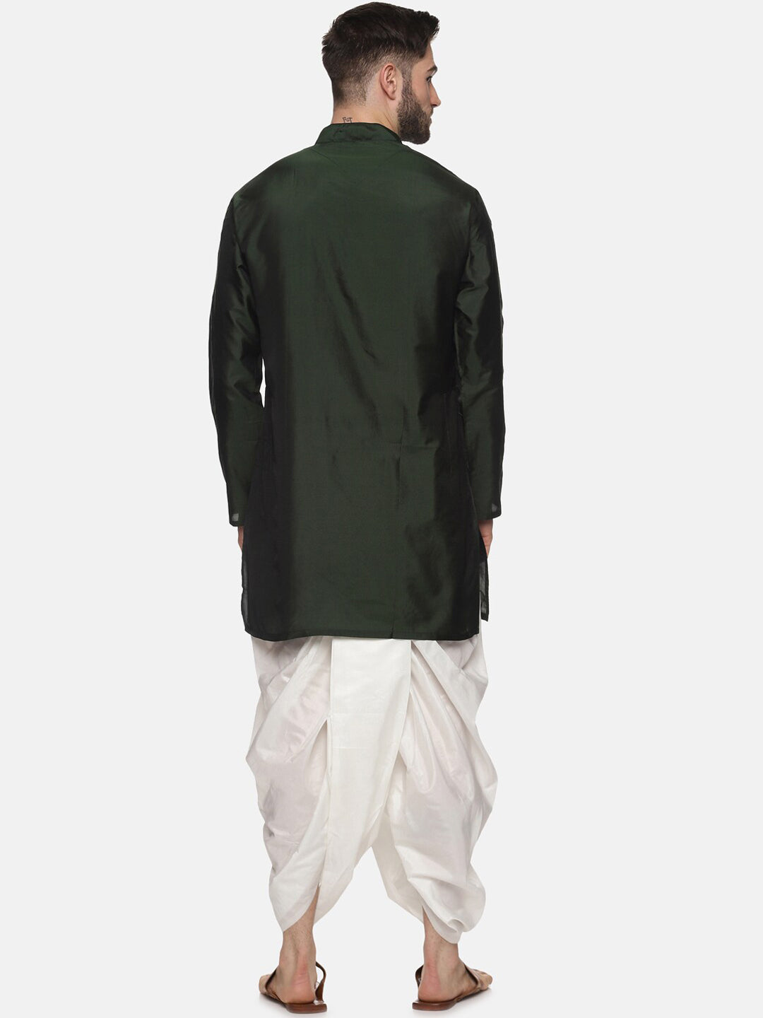 Sethukrishna Men Green Striped Kurta with Dhoti Pants