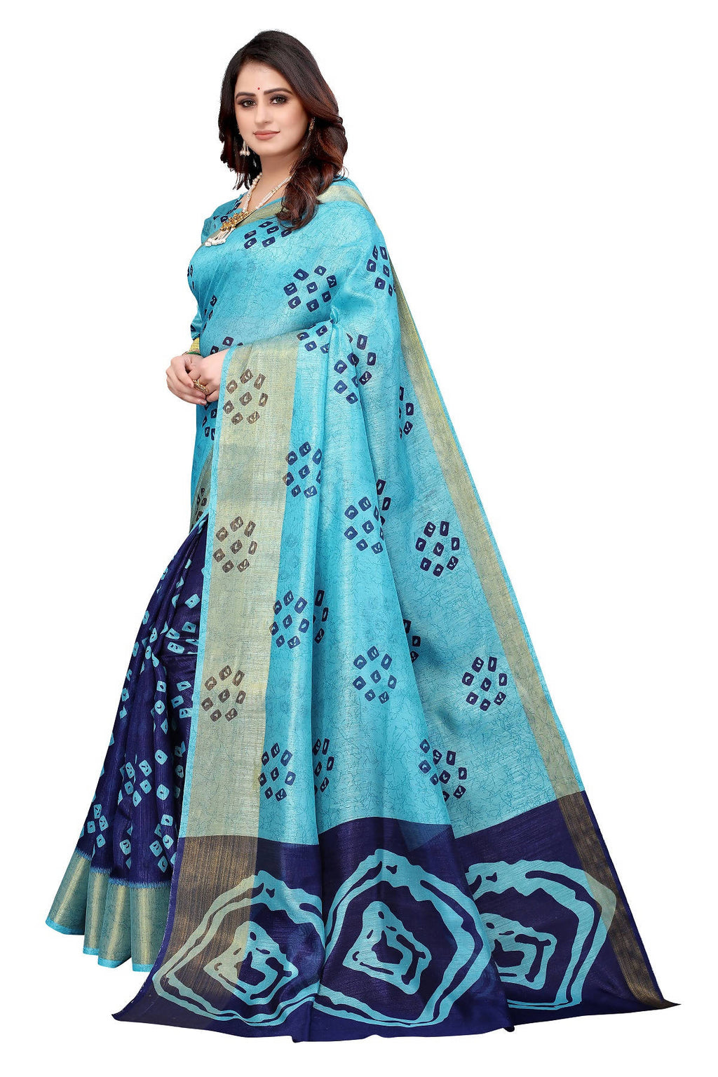Vamika Ethnic Fire Navy Jari Border Linen Saree