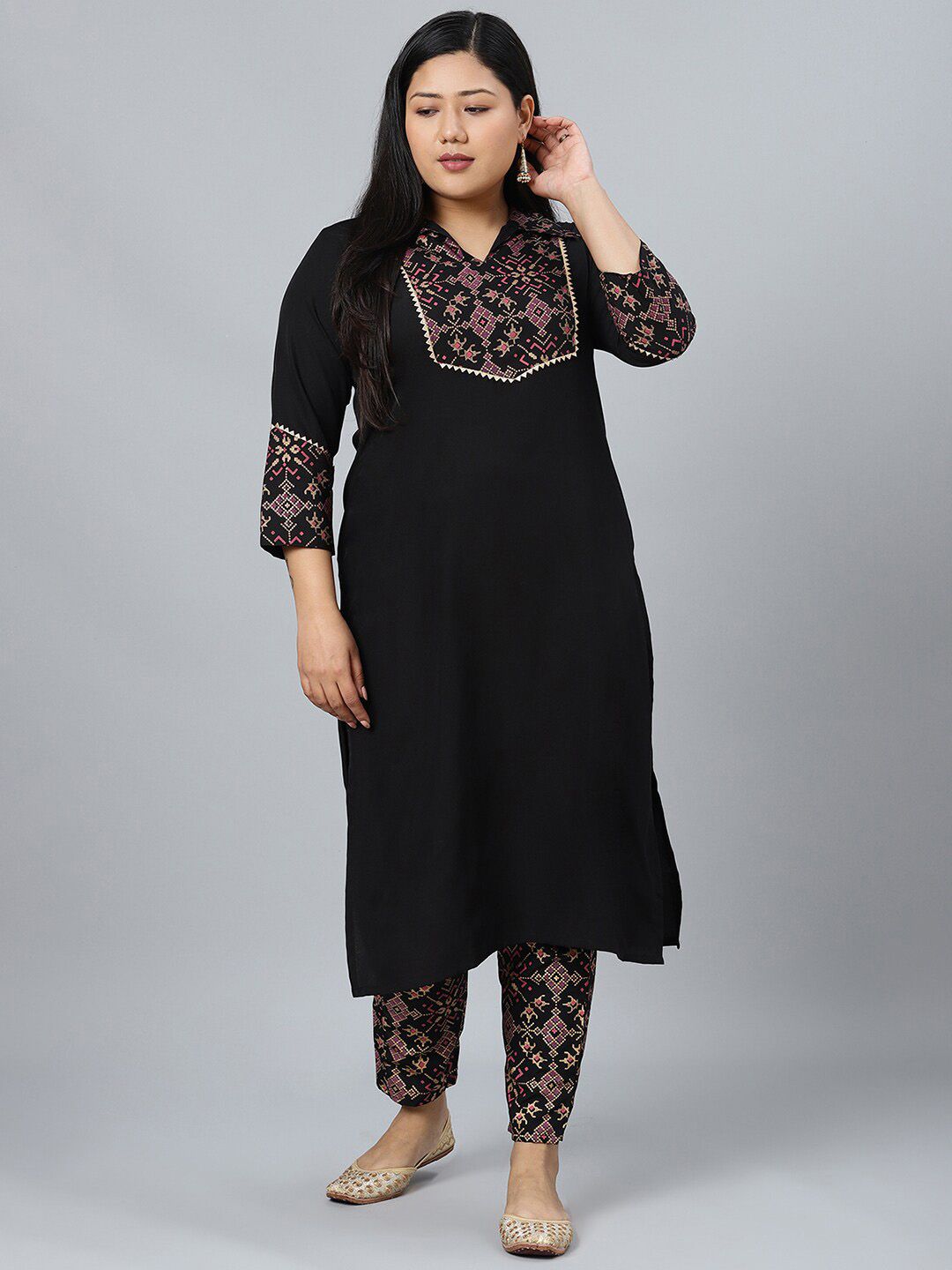 Sztori Plus Size Ethnic Motifs Printed Regular Kurta with Trousers