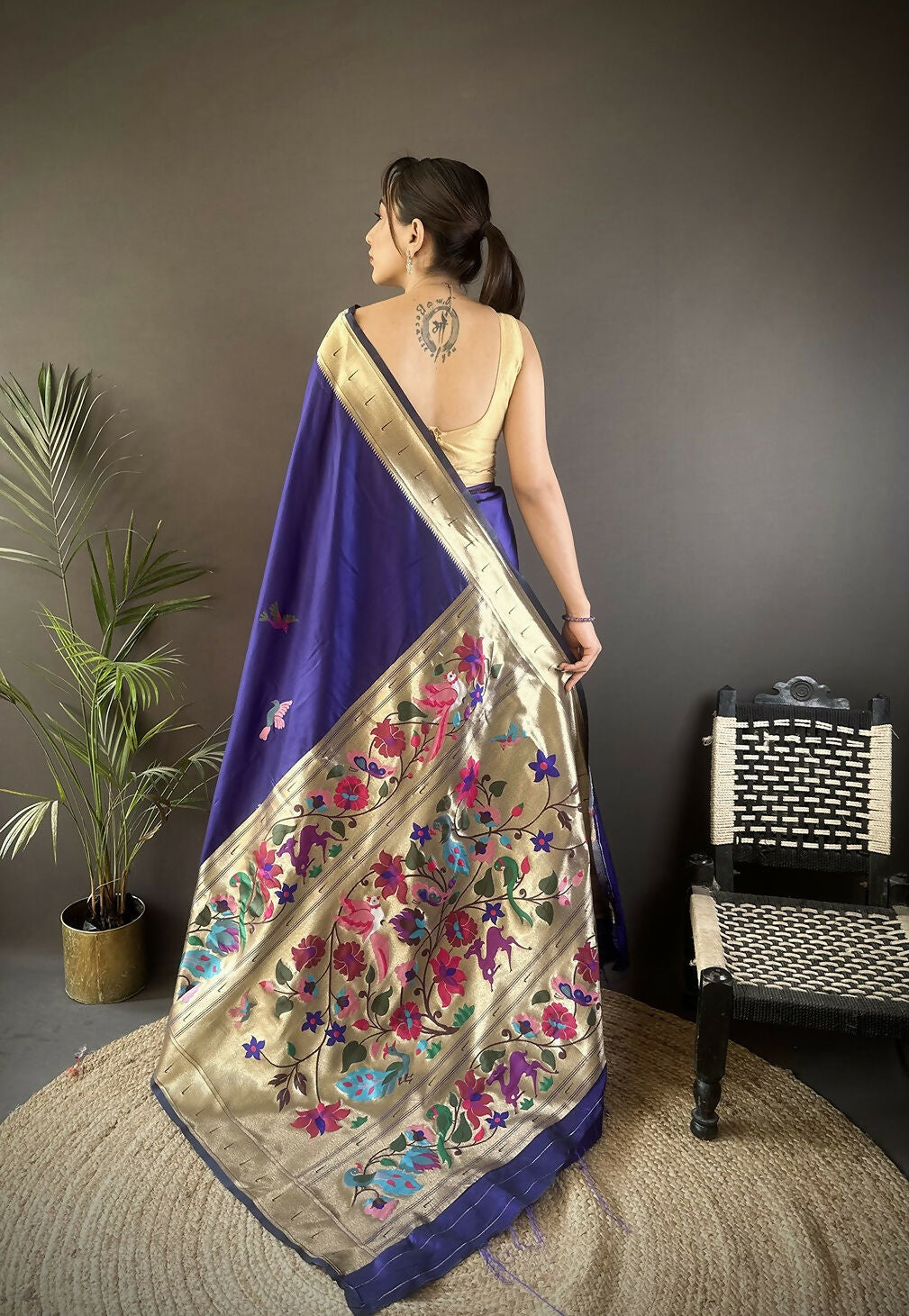 Joban Fashion Royal Blue Floral Paithani Sarees