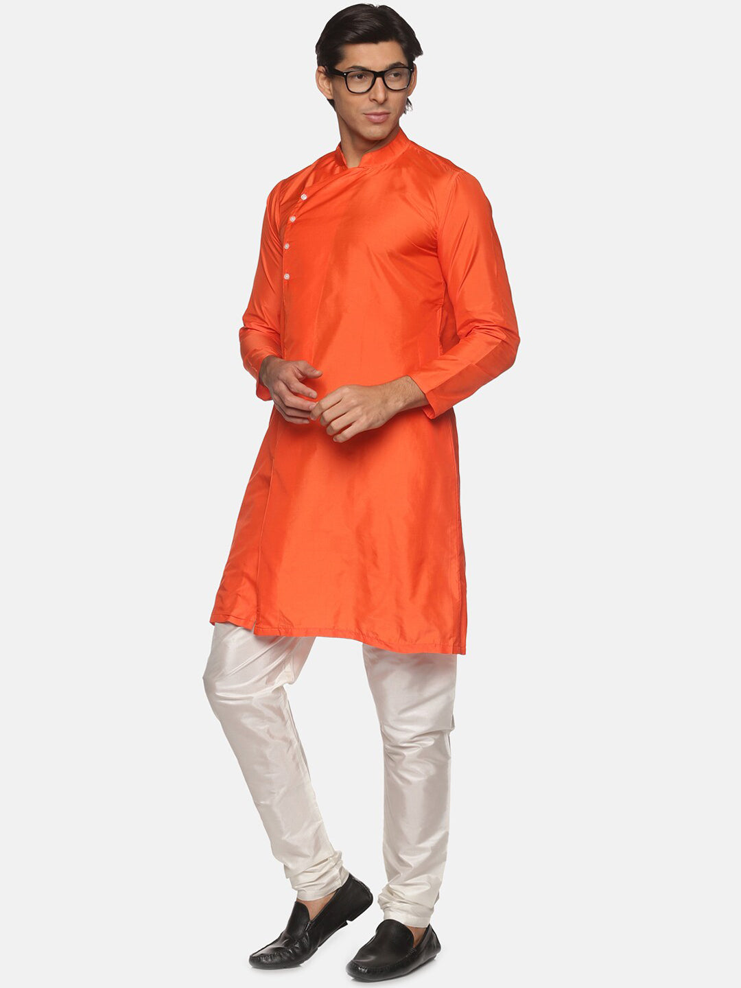 Sethukrishna Men Orange Angrakha Kurta with Churidar