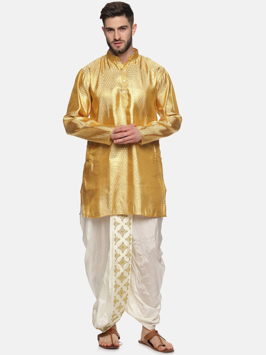 Sethukrishna Men Cream Embroidered Dhoti Pant