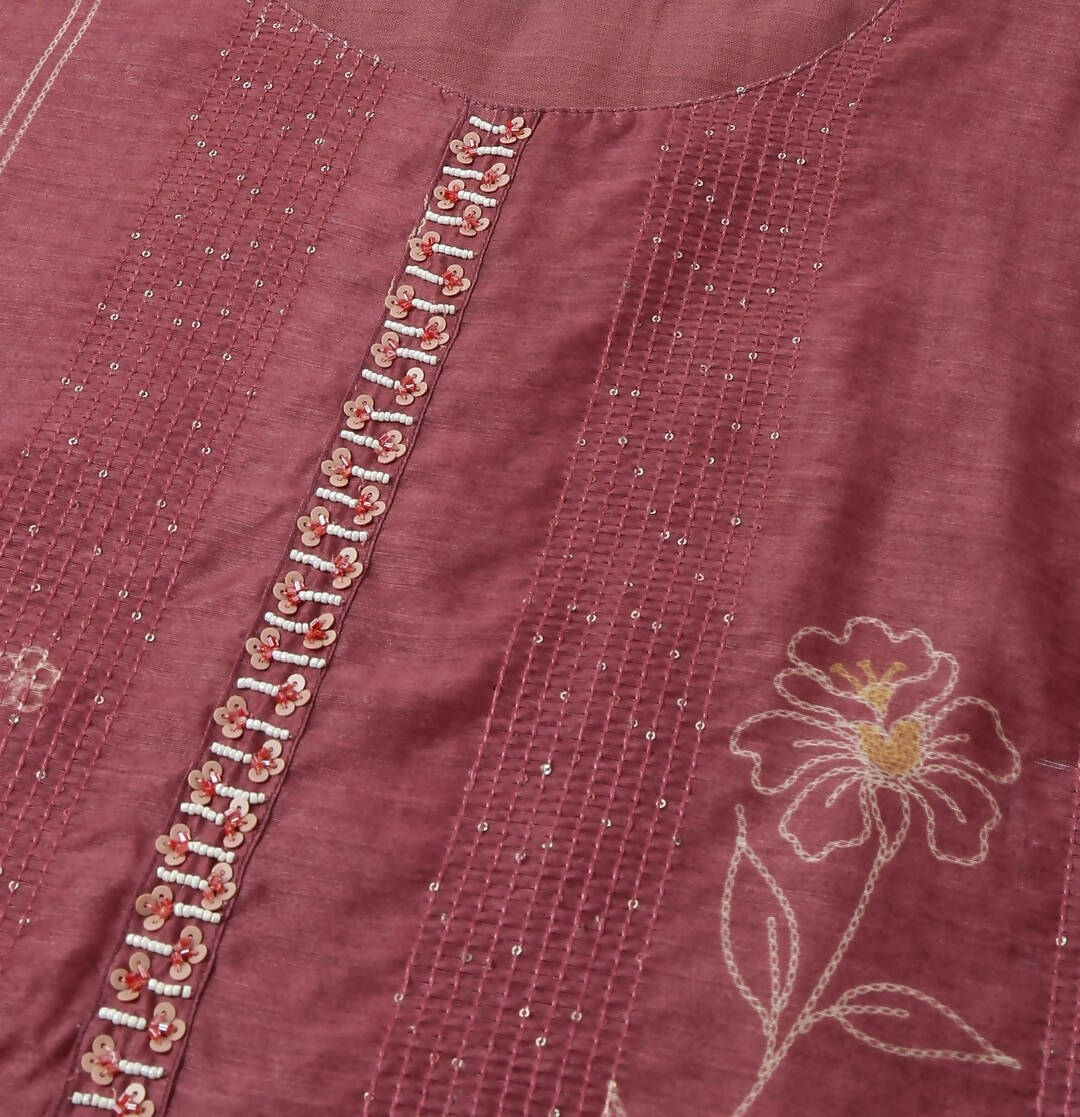 Maroon Chinon Digital Printed With Hand Work Kurta - Himanshi